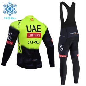 Set Fietsshirt Lange Mouw + Lange Koersbroek 2025 UAE TEAM EMIRATES Winter Thermal Fleece Groente